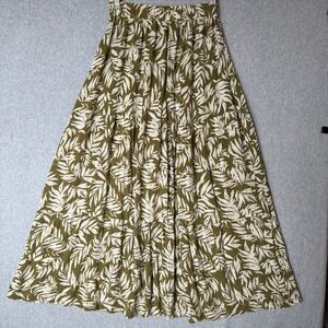 Contempo Olive Green whimsy Leaf Print boho Maxi Skirt Women's M preppy